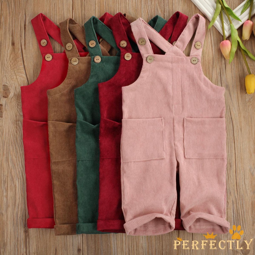 Todder Baby Boys Girls Kid Suspender Pants Solid Color Corduroy Strap Jumpsuit Overalls Casual Outfits 