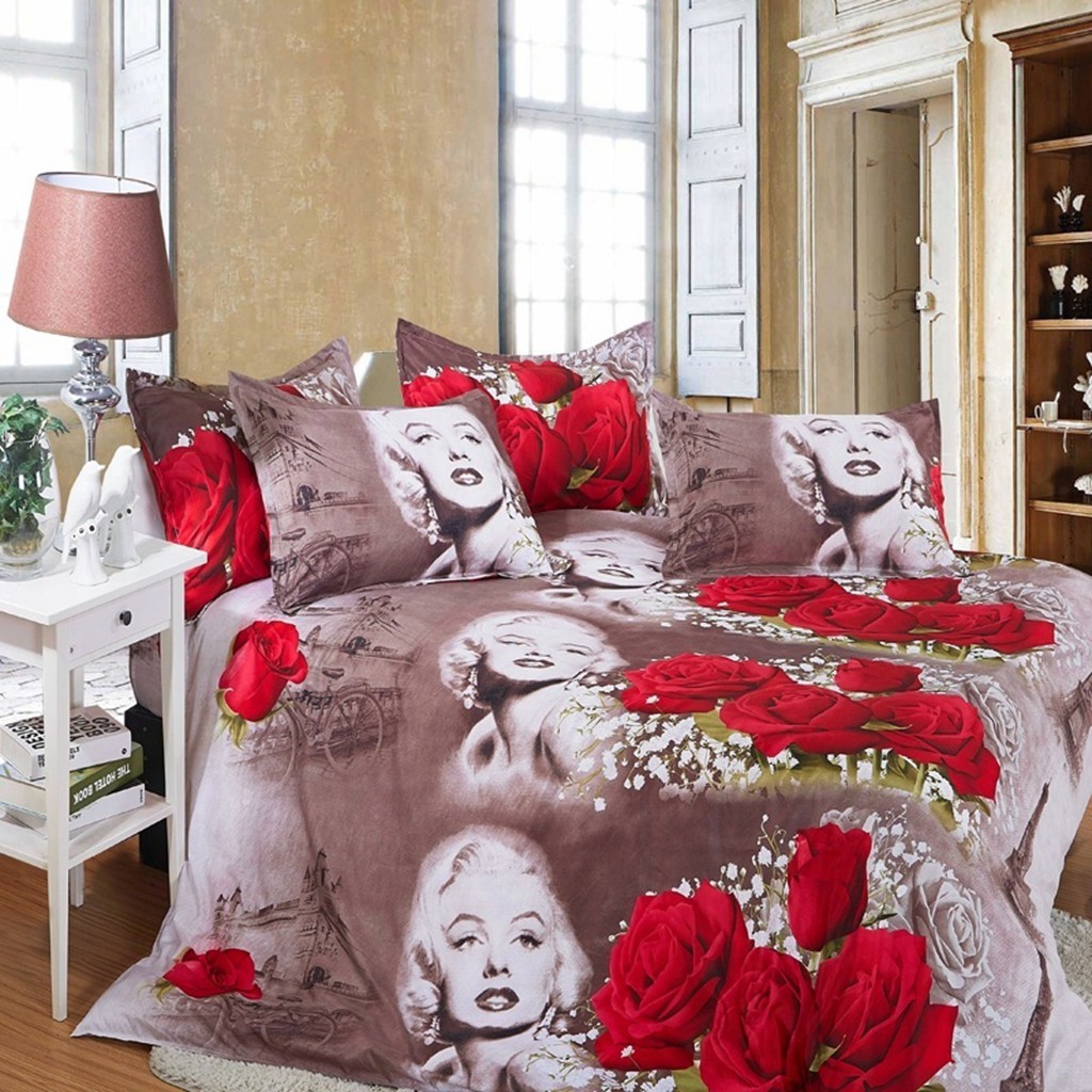 Marilyn Monroe 3d Set Of Red Rose Flower Bedding Set