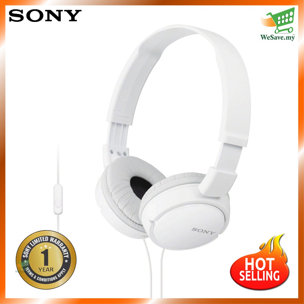 Sony MDR-ZX110AP White Headphones with Mic MDR-ZX110AP/W (Original) 1 Year Warranty by Sony Malaysia