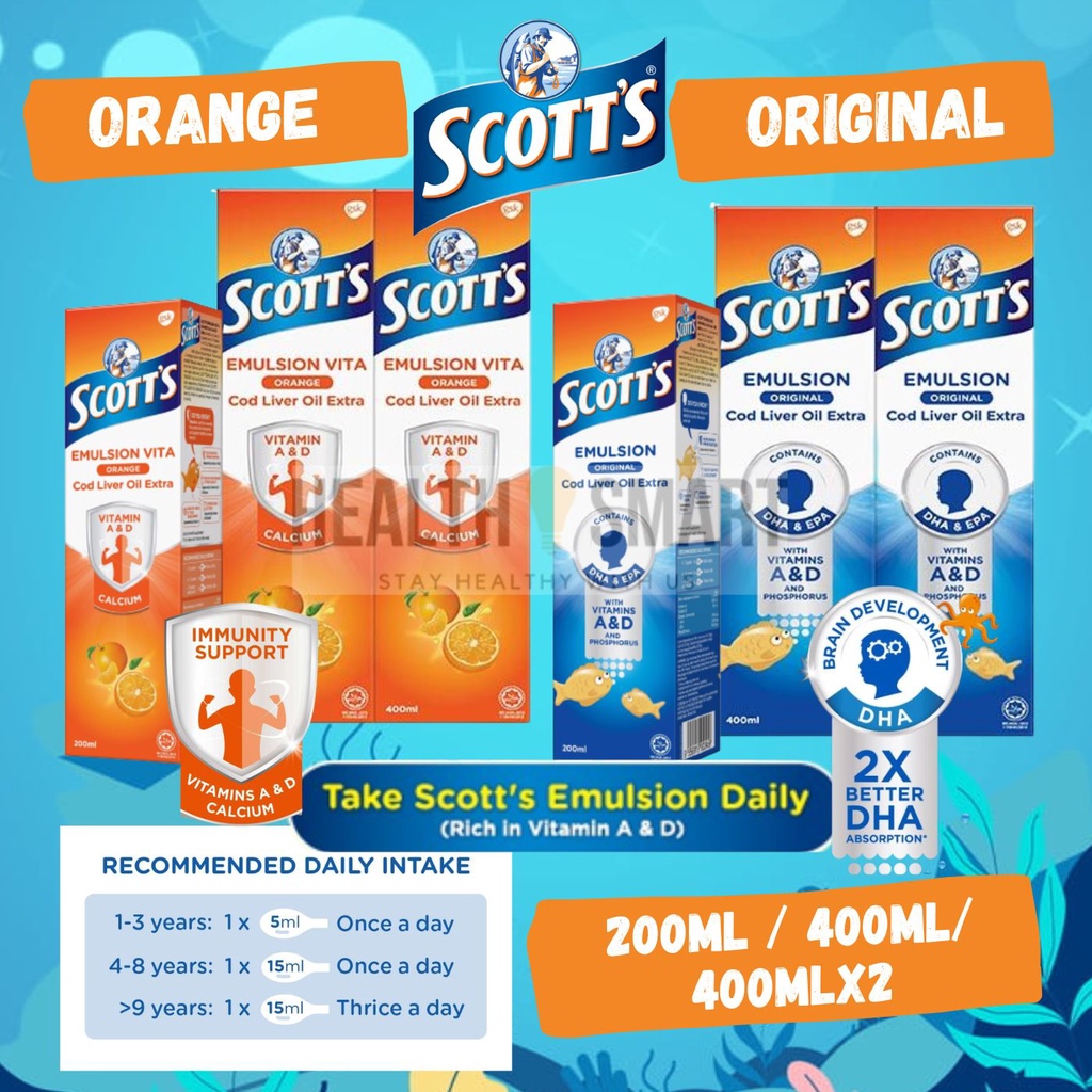 Scott's Emulsion Original 400ml / Scott's Emulsion Orange 200mL ...