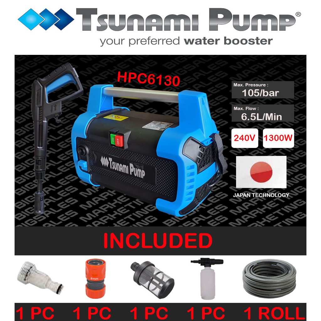TSUNAMI PUMP 1300W High Pressure Cleaner Water Jet Cleaner HPC6130