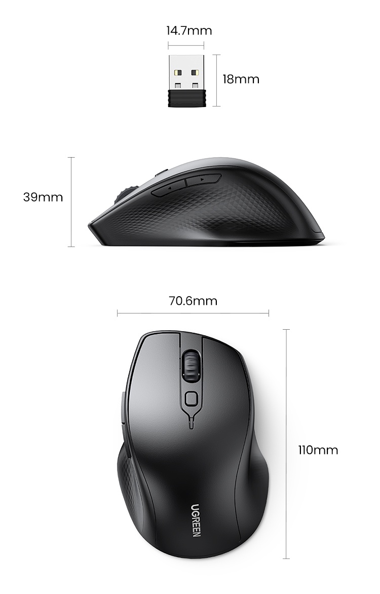 UGREEN Wireless Bluetooth Mouse with 5 Silent Buttons 2.4G Bluetooth 5. ...