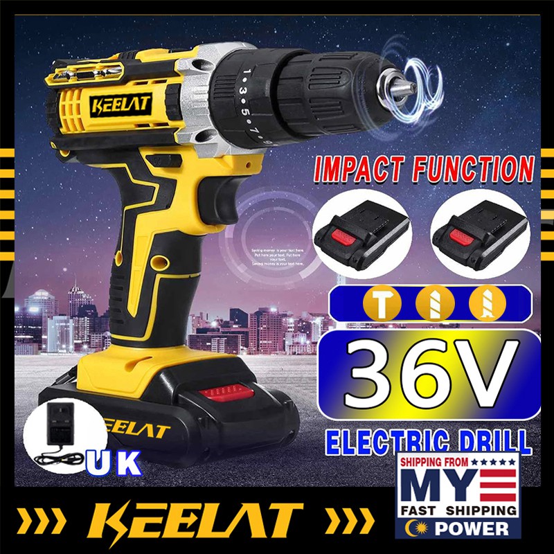 KEELAT 31 PCS Set Cordless Drill Hand Impact Drill Battery Drill ...