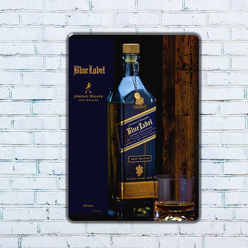 Retro Blue Label Johnnie Walker Pub Bar Wall Poster Tavern Tin Sign