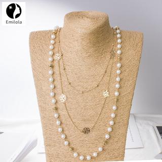Korean Style Multi-layer Pearl + Rose Sweater Chain Lovely Women's Long Necklace 3 Layers Elegant Jewelry Accessories Gift For Girls Necklace For Women
