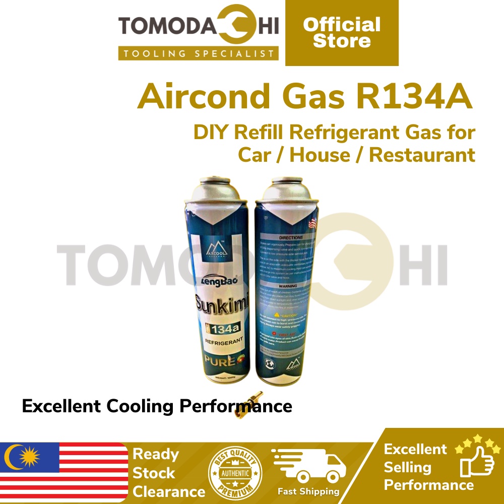 TOMODACHI Aircond Gas Refill R134a Car DIY 1000g Topup Peti Sejuk Rumah