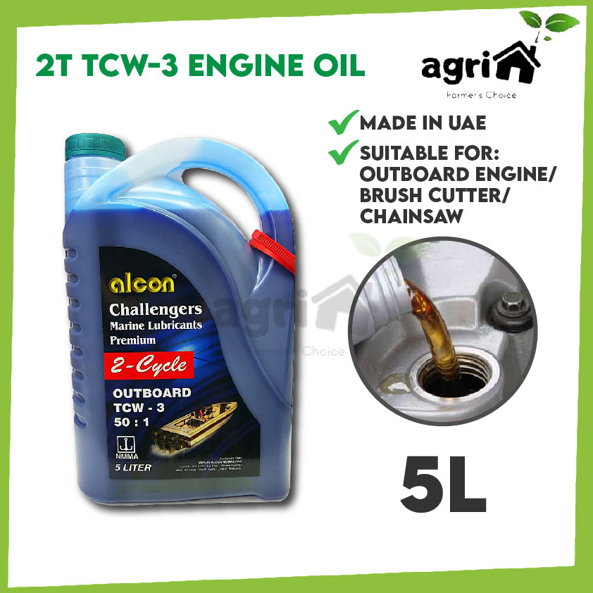 Alcon 5L 2T Oil TCW3 Premium Outboard Marine Mesin Rumput Chainsaw