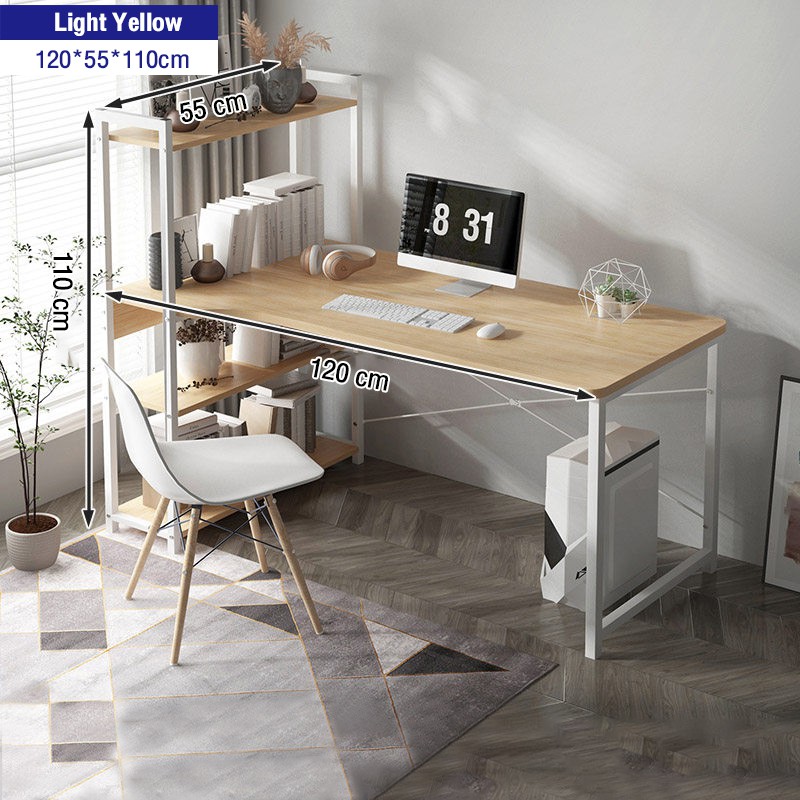 shopee: LULU 120cmModern Computer Desk Study Deck Writing Desk Office Table With Book Shelf 4 Tiers Sekolah Meja Basic Table (0:4:Size:yellow120*55*110cm;:::)