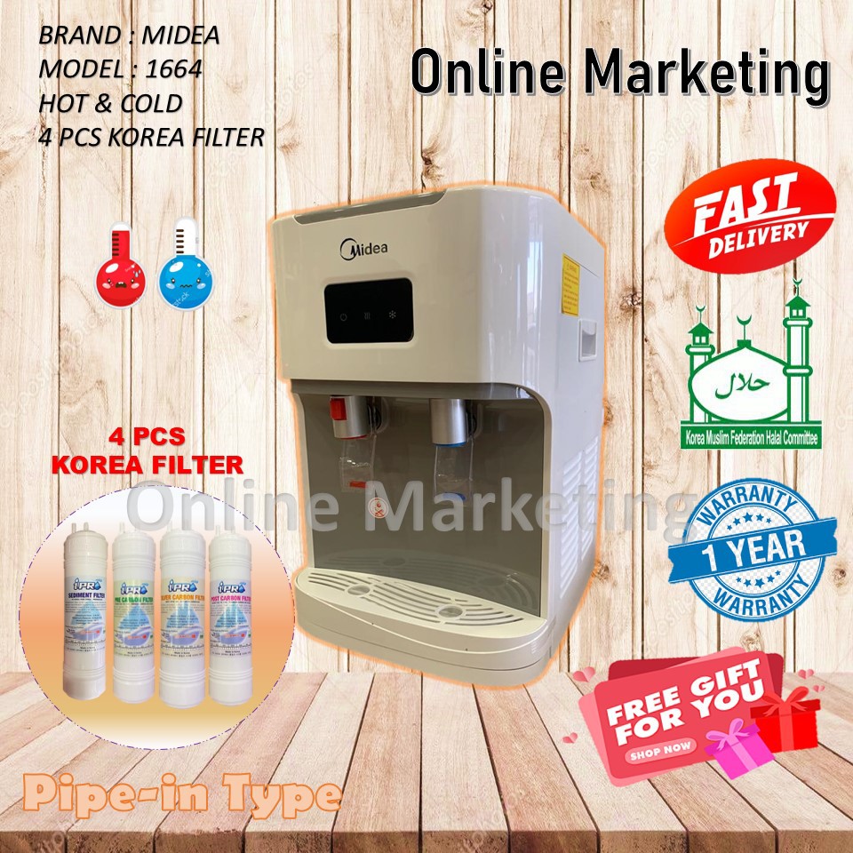 Midea Alkaline Water Dispenser Hot And Cold Model 1664 With 4 Korea Water Filter Shopee Malaysia 9314