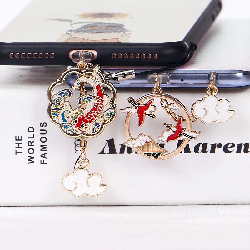 Mobile Phone Dust Plug Chinese Style Koi Crane Earphone Jack Universal Anti-Dust Charging Port Ornament