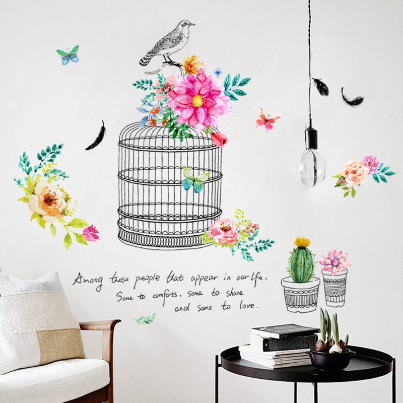 Flower And Bird Decorations Wall Stickers Living Room Bedroom Self Adhesive