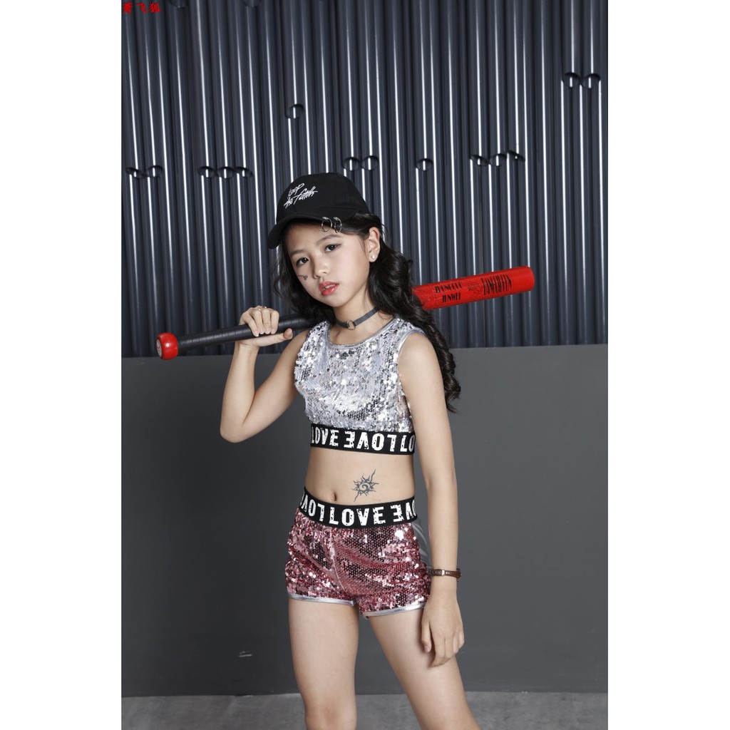 2 PCs Girl Sequins Crop Tank Tops Hip Hop Costume Jazz Street Dance Clothing  Set | Shopee Malaysia