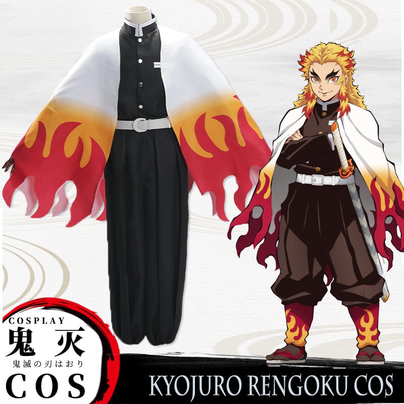 Anime Demon Slayer Kimetsu No Yaiba Rengoku Kyojuro Cosplay Costume Cloak Cape Shopee Malaysia