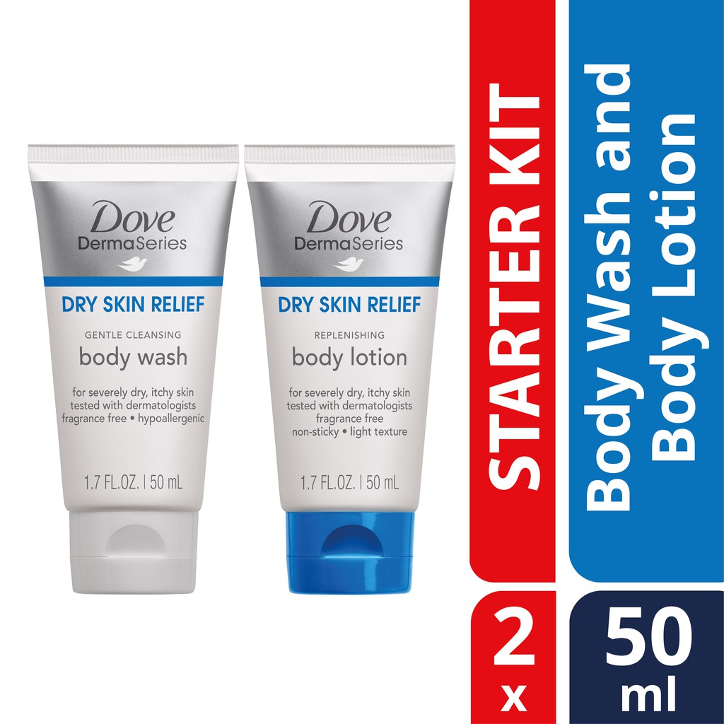 Dove Derma Series Starter Kit (Body Wash 50ml + Body Lotion 50ml