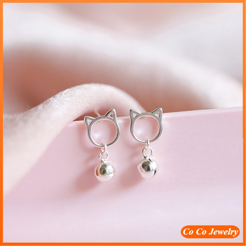 COCOJEWELRY Silver Stud Earring Cat Bell Earrings Women Girls Fashion Animal Jewelry Gifts