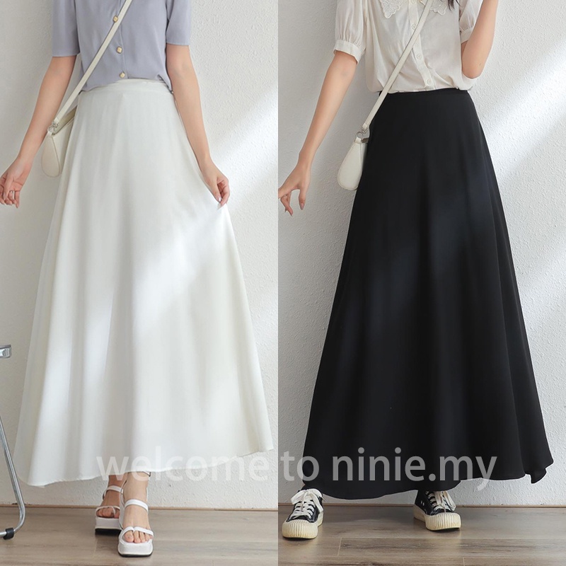Chiffon skirt muslimah long skirt labuh korean style a line skirt kembang plus size skirt women skirt perempuan white skirt putih maxi skirt plain skirt
