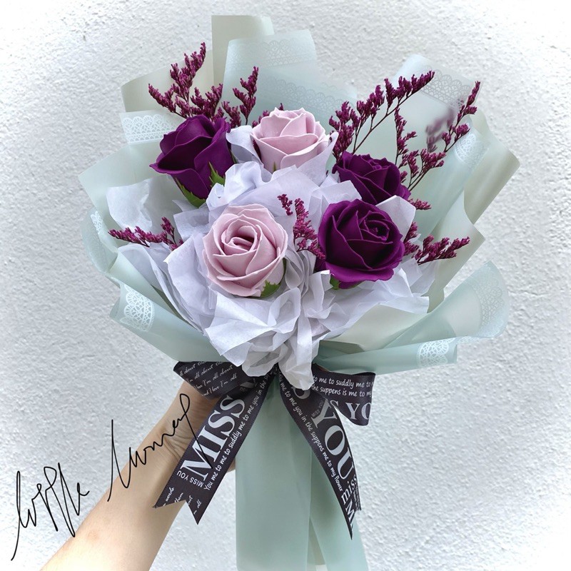 5 Roses Bouquet 紫玫瑰 Mother Days Gift 玫瑰花束 Soap Flower Anniversary Birthday Valentines Graduation 母亲节花束 玫瑰花毕业情人节生日 Shopee Malaysia