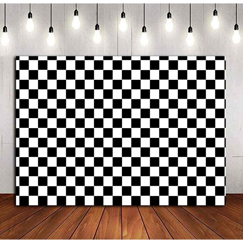 5x3ft Cosplay Party Banner Checkered Flag Photography Backdrop White and Black Racing Checker Texture Grid Birthday Chess Board Decoration Supplies Photo Booth Studio Props