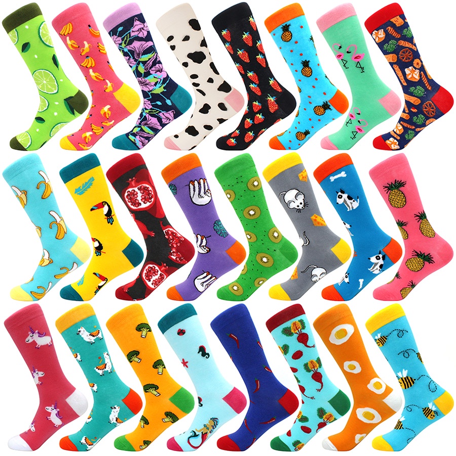 New Happy Mens Socks Women Novelty Cartoon Sock Combed Cotton Funny Men's Big Size Crew Harajuku Hip Hop Thick Long Socks