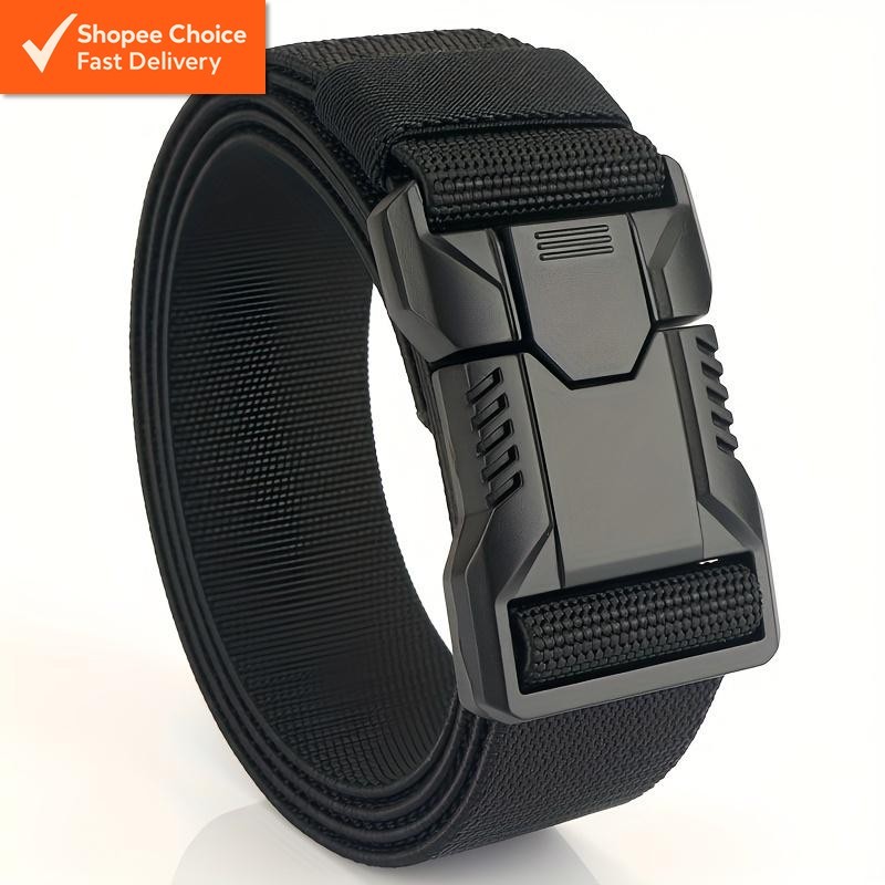 Quick Release Tactical Belt for Men Sports Adjustable Breathable Waist Strap with Square PP Buckle - Black