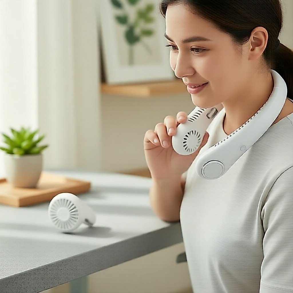 USB-Chargeable 3-Speed Neck Fan, Bladeless Design for Hands-Free Cooling Comfort Kipas Leher 3 Kelajuan Boleh Cas USB, Reka Bentuk Tanpa Bilah untuk Keselesaan Penyejukan Bebas Tangan