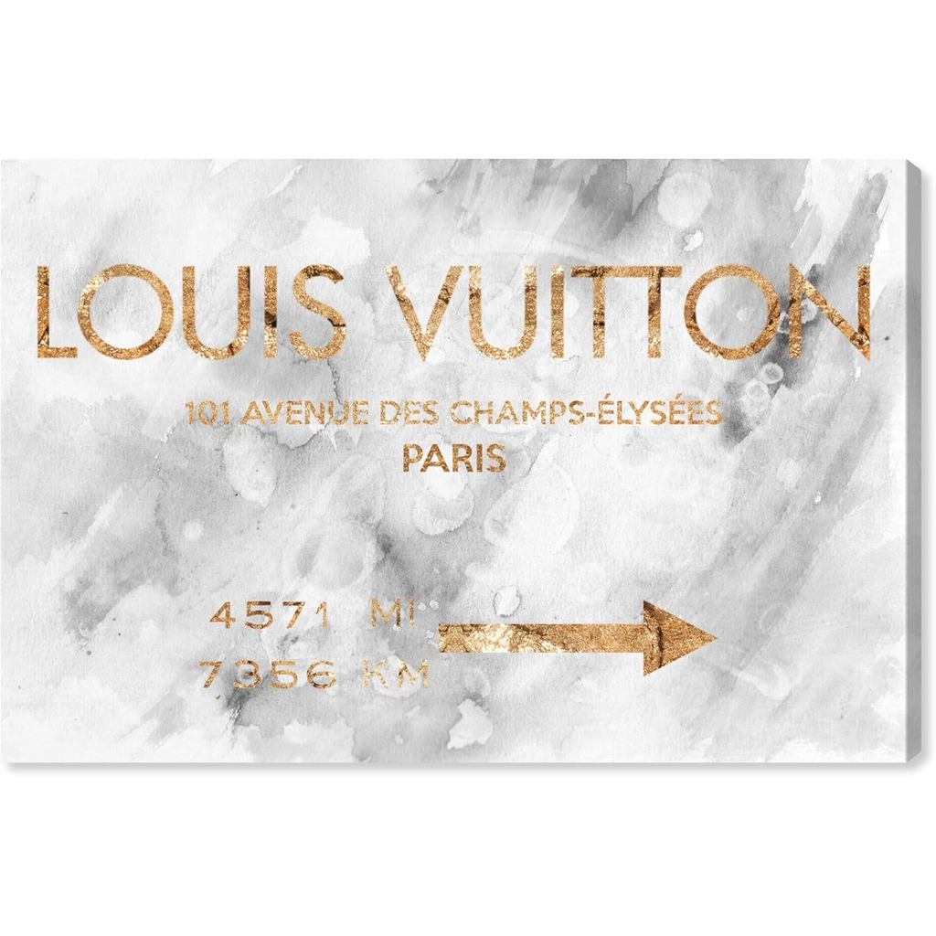 The Oliver Gal Artist Co Fashion and Glam Wall Art Canvas Prints Parisian Road Sign Home D&eacute;cor 24 x 1 Gray Gold