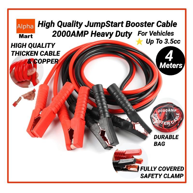 3m Car Van Vehicle Jumper Jump Cables Leads Battery Starter Booster 2000amp NEW 