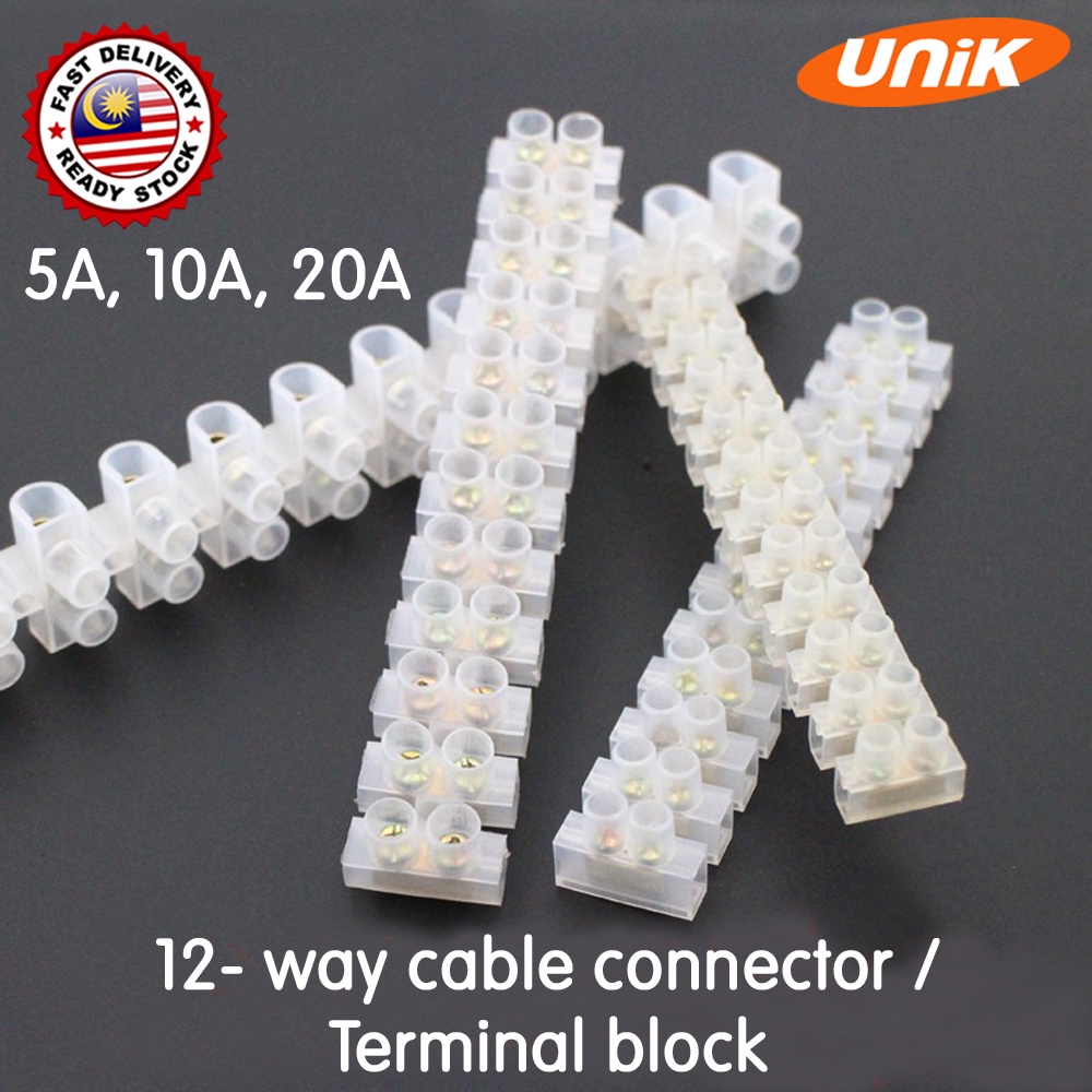 [UNIK] 12Way 5A, 10A, 20A PVC Cable Wire Connector Terminal Block for RBT Projek / Bongkah