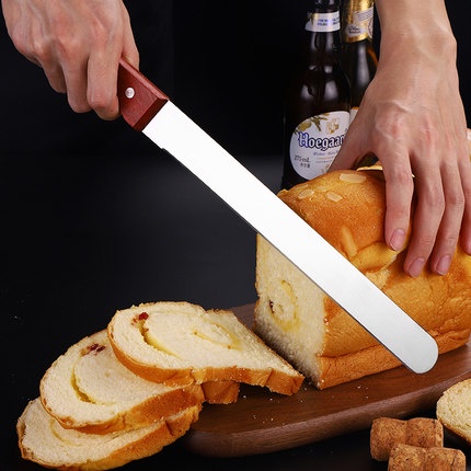 *10/12 Inch Stainless Steel Bread Knife Toast Slicing Knives Cake Slicer面包刀细齿粗齿无牙蛋糕刀木柄不锈蛋糕切片刀锯齿蛋糕刀1012寸