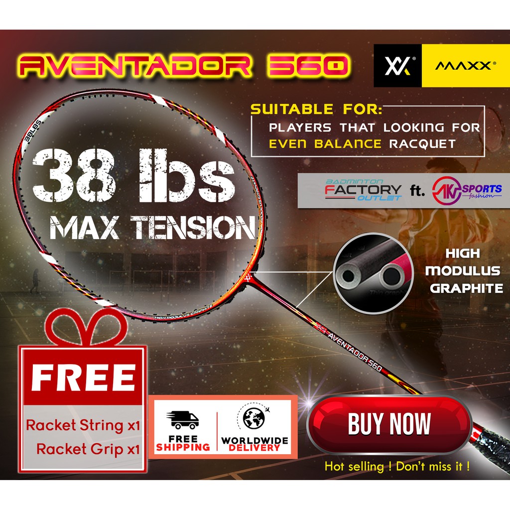 Badminton Racket Buy 1 Free 1 by MAXX M13 Aventador 560 Free Express Shipping 