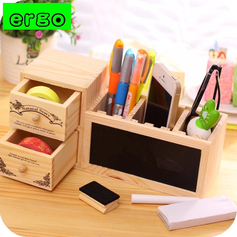 Wooden Pen Holder Desk Neat Storage Bag Pen Holder Creative Office