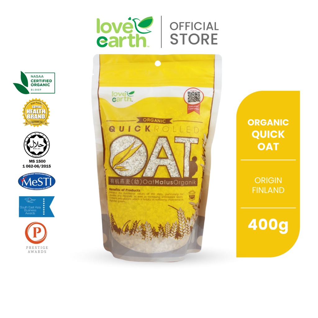 Love Earth Organic Quick Rolled Oat 400g 乐儿有机燕麦 细 400公克 袋装 Shopee Malaysia