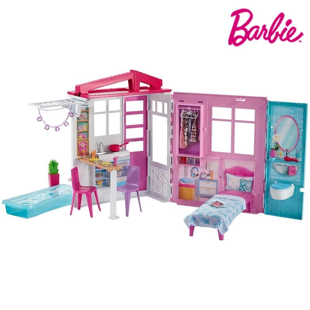 Barbie Dollhouse Portable 1 Story Playset With Pool Toys For Kids Girls Boys