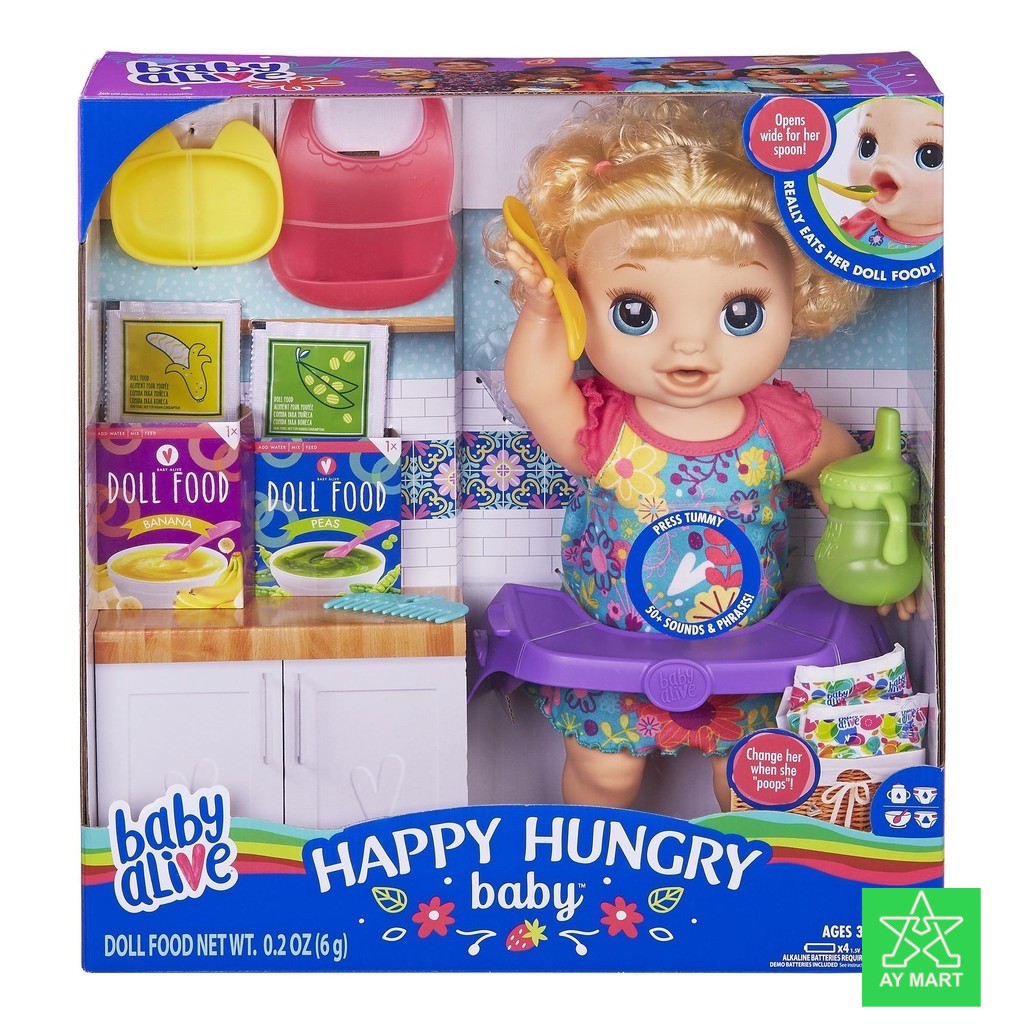 Original Hasbro Baby Alive Doll Happy Hungry Baby Doll Feeding Curly