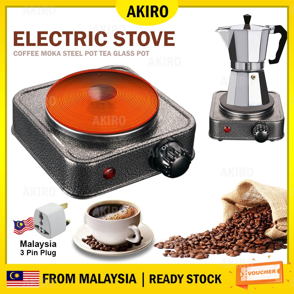  AKIRO 500W Coffee Cooker Electric Stove Heat Adjustable Electric Hot Cooking Plate Coffee Moka Steel Pot Tea Glass Pot