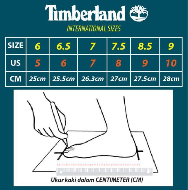 timberland sizes in cm