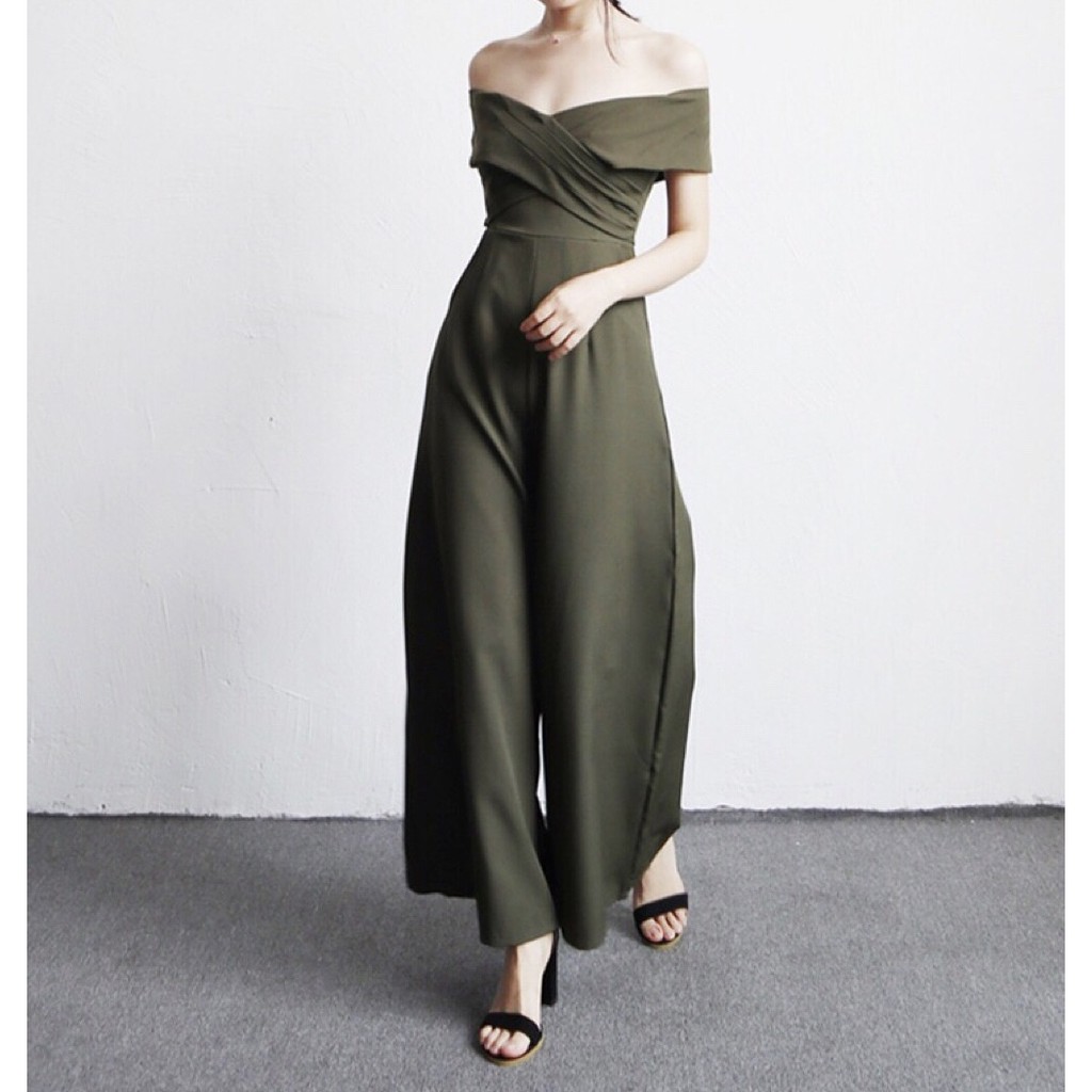 B038 Miss M Fashion Off the Shoulder Pleated Solid Jumpsuit Jumpsuit Woman