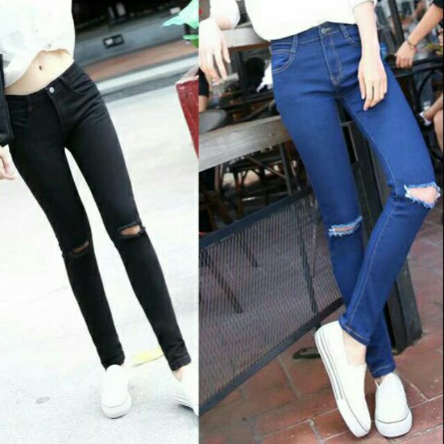 Hot Item Jeans Skinny Koyak Lutut S 24 25 M 26 27 L 28 29 Xl 30 31 Shopee Malaysia