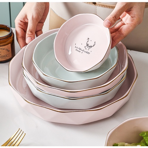 Ceramic Japanese Style Cute Premium Luxury Pink Gold Deer Set Pinggan Seramik Nordic Ceramic Marocco Plate