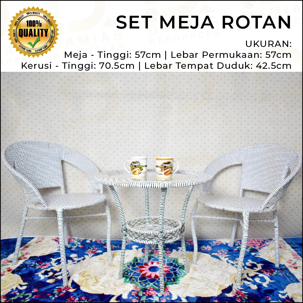 coffee table set 3 in 1 rotan Plastik rangka besi 2 