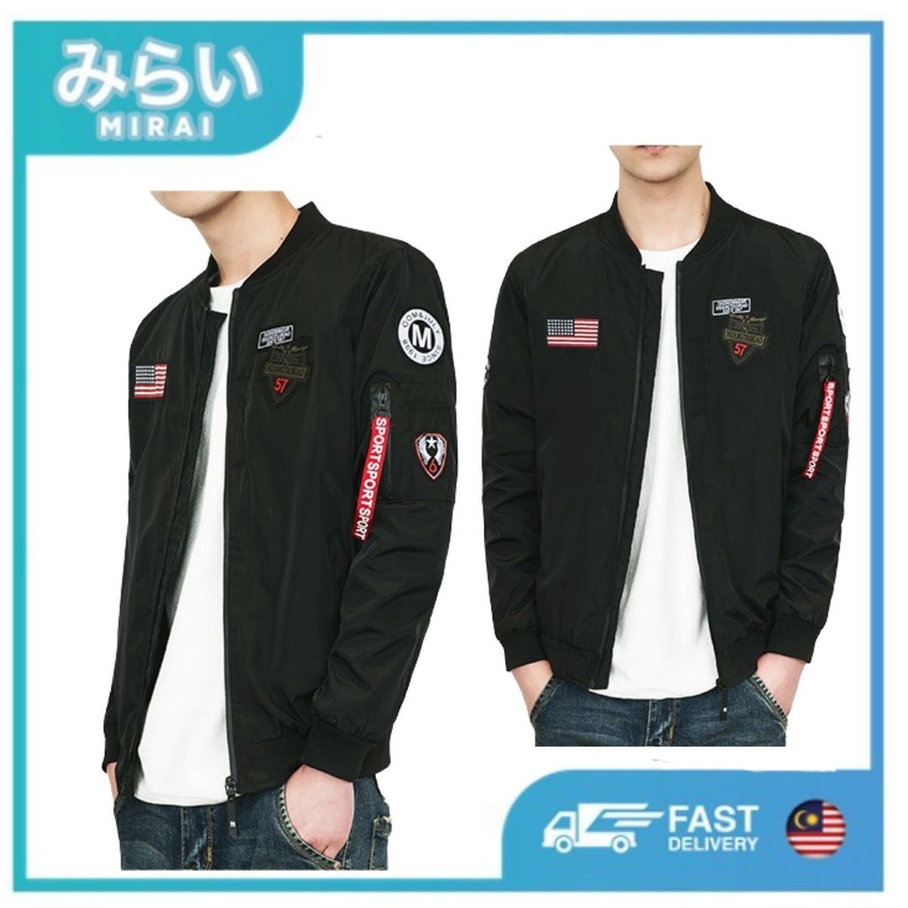 KL READY STOCK MIRAI American Flag Youth Slim Fit Windbreaker Bomber Jacket Jaket Kasual Berlogo Untuk Lelaki