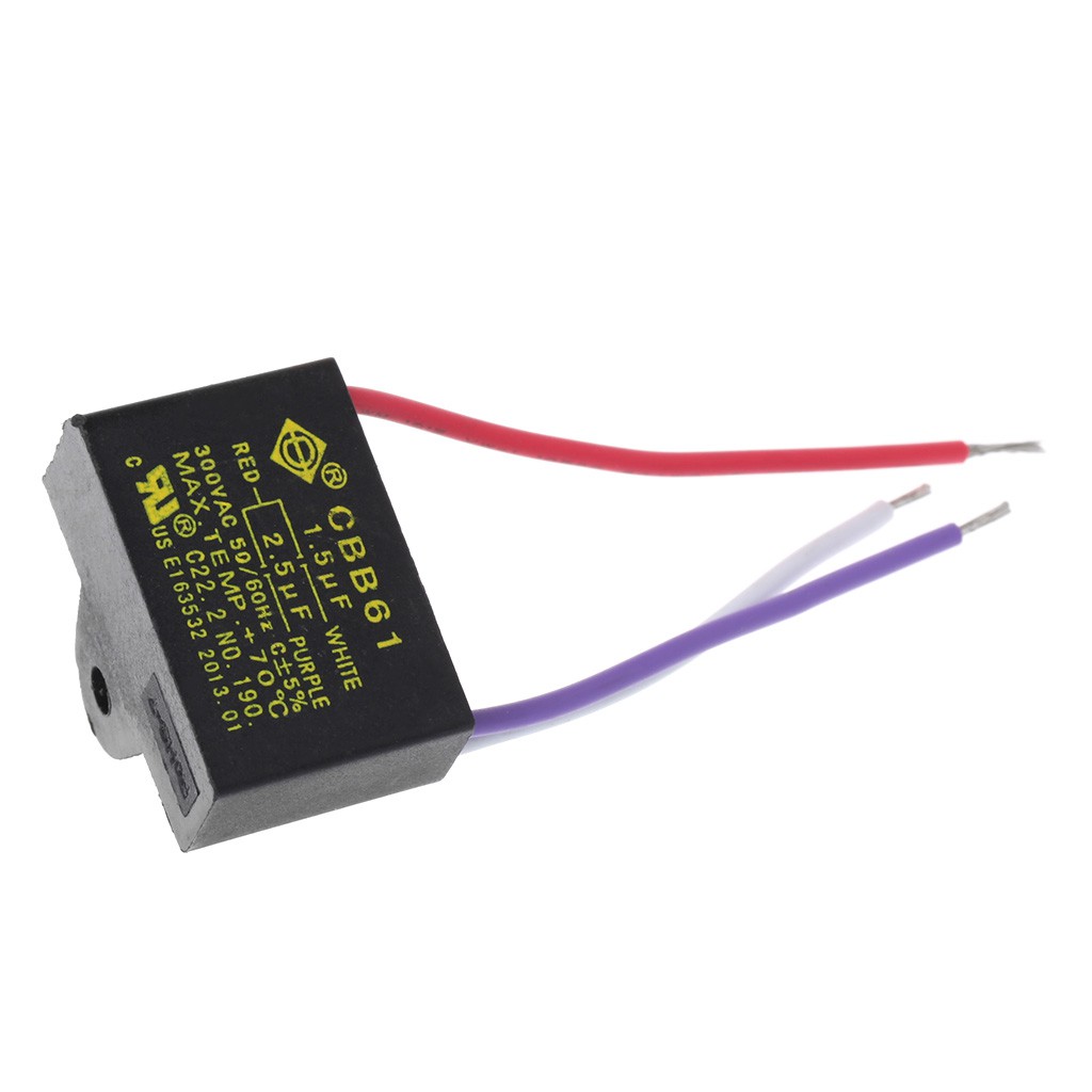 Black Cbb61 1 5uf 2 5uf 3 Wires Ac 250v 50 60hz Capacitor For Ceiling Fan