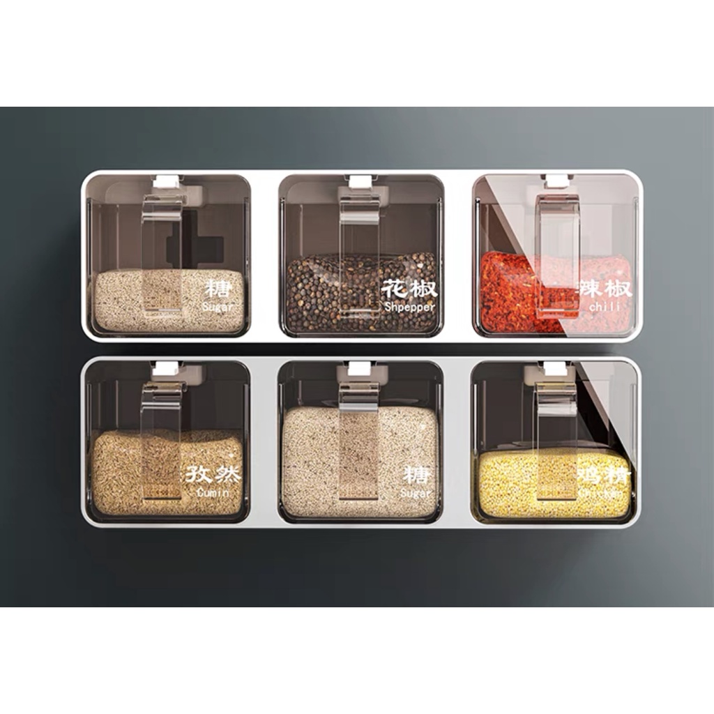 Seasoning Box Set Kitchen Wall Mounted Spice Jar Set with Spoon