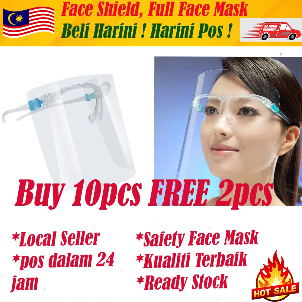 penutup muka 🩺!!!Buy 10pcs free 2 pcs !!Face shield Reusable Full Face ...