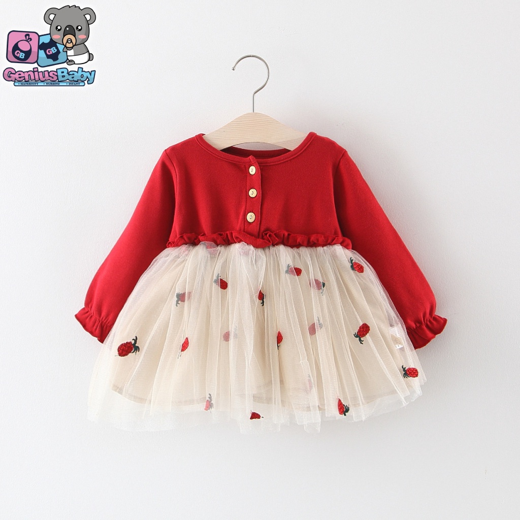 [ Genius Baby House ] 6m-3y Baby Clothing Girl Red Cotton Dress C3669