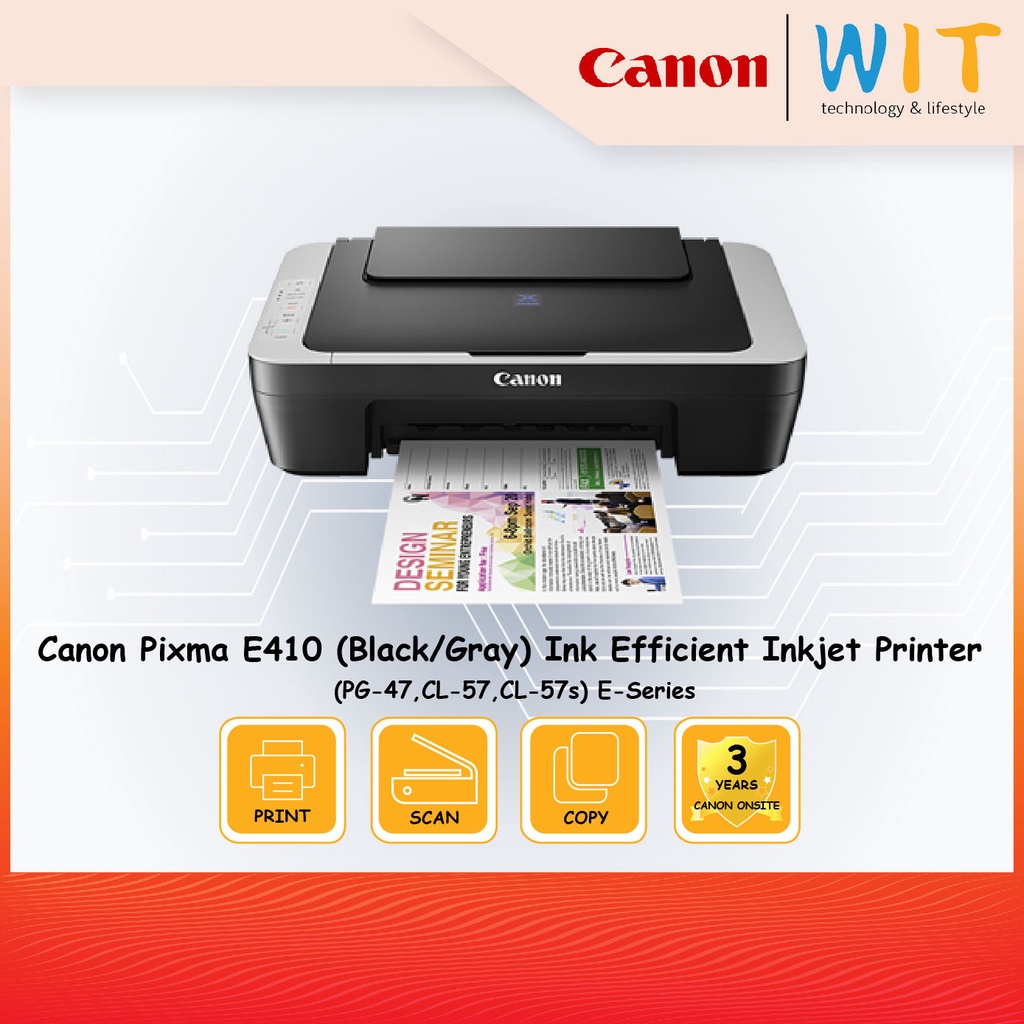 Canon Printer Pixma E410 (Black/Gray) Ink Efficient Inkjet Printer (Print,Scan,Copy)