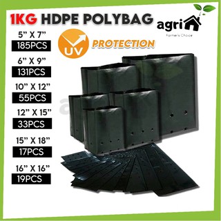 1 KG Black Polybag UV Thick Fertigasi Polibag Hitam Nursery Plastik Semaian Benih Poly bag Polibeg Polybeg Kebun Tanah