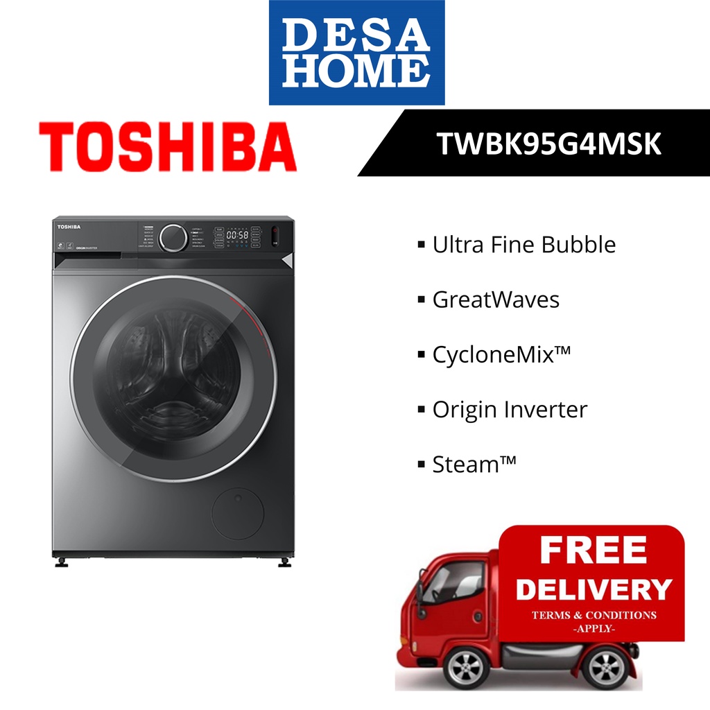 [FREE DELIVERY WITHIN KL] TOSHIBA TW-BK95G4M(SK) 8.5KG INVERTER FRONT LOAD WASHER