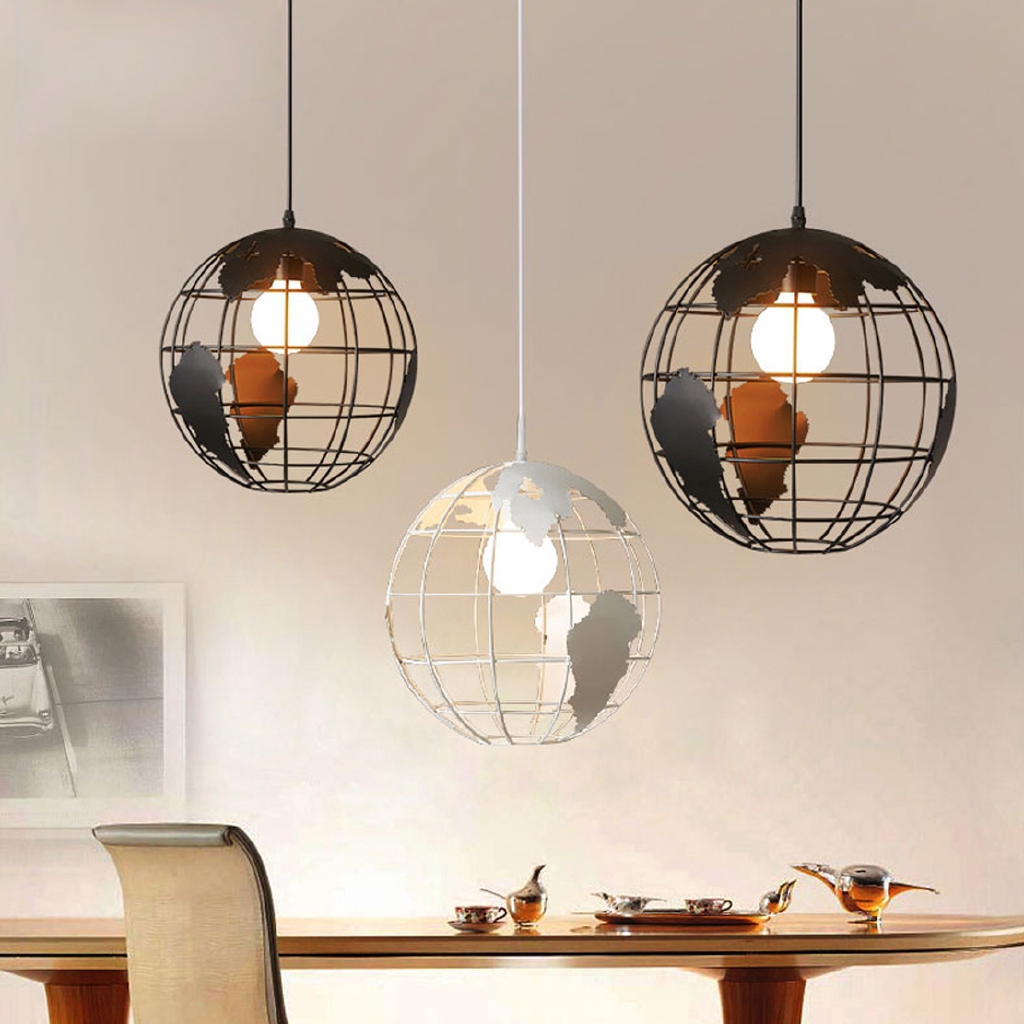 Creative Earth Chandeliers Retro Loft Iron Globe Hanging Lights Lampu Bedroom Rustic Vintage Light Industrial Lighting Dining Ø20/30CM