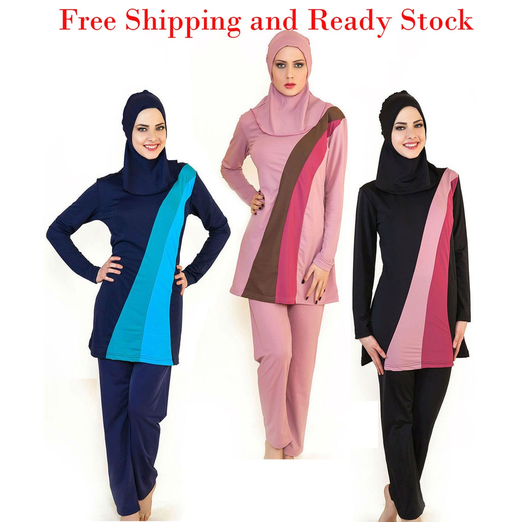 Modest Women Muslim Burkini Long Sleeve Swimwear Islamic Lady's Beachwear N24